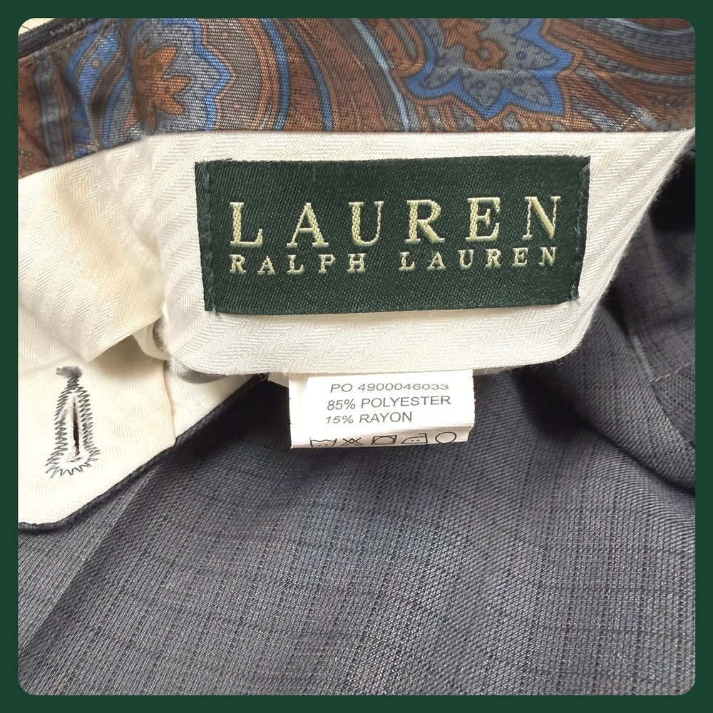 Lauren Ralph Lauren Men's Charcoal Grid Pattern Dress Pants Size 34x30‎